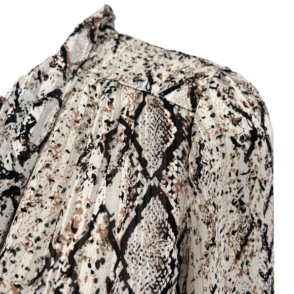 NWT Joie Women's Snake Print Tie Neck Long Sleeve Lined Shimmer Tan Blouse Sz XS - Picture 6 of 11
